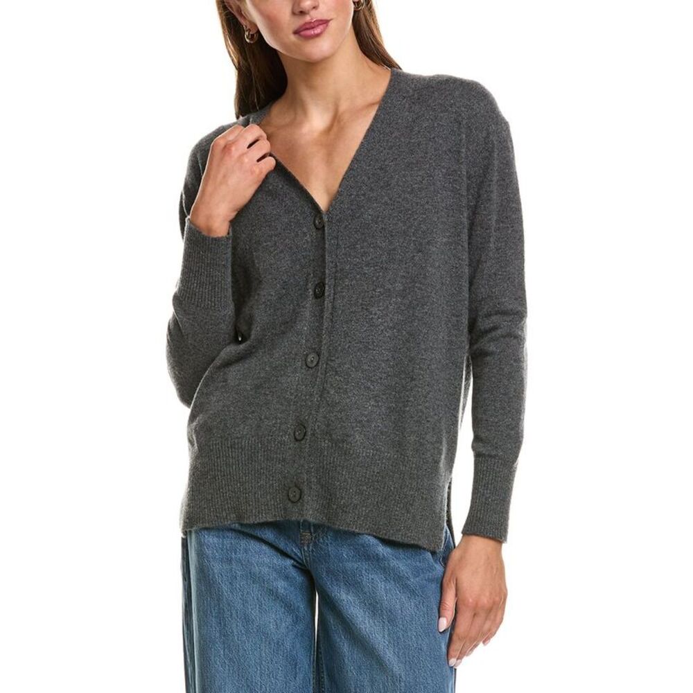 Forte Cashmere Womens  Hi-Low Easy Button 100% Cashmere Cardigan, Gray